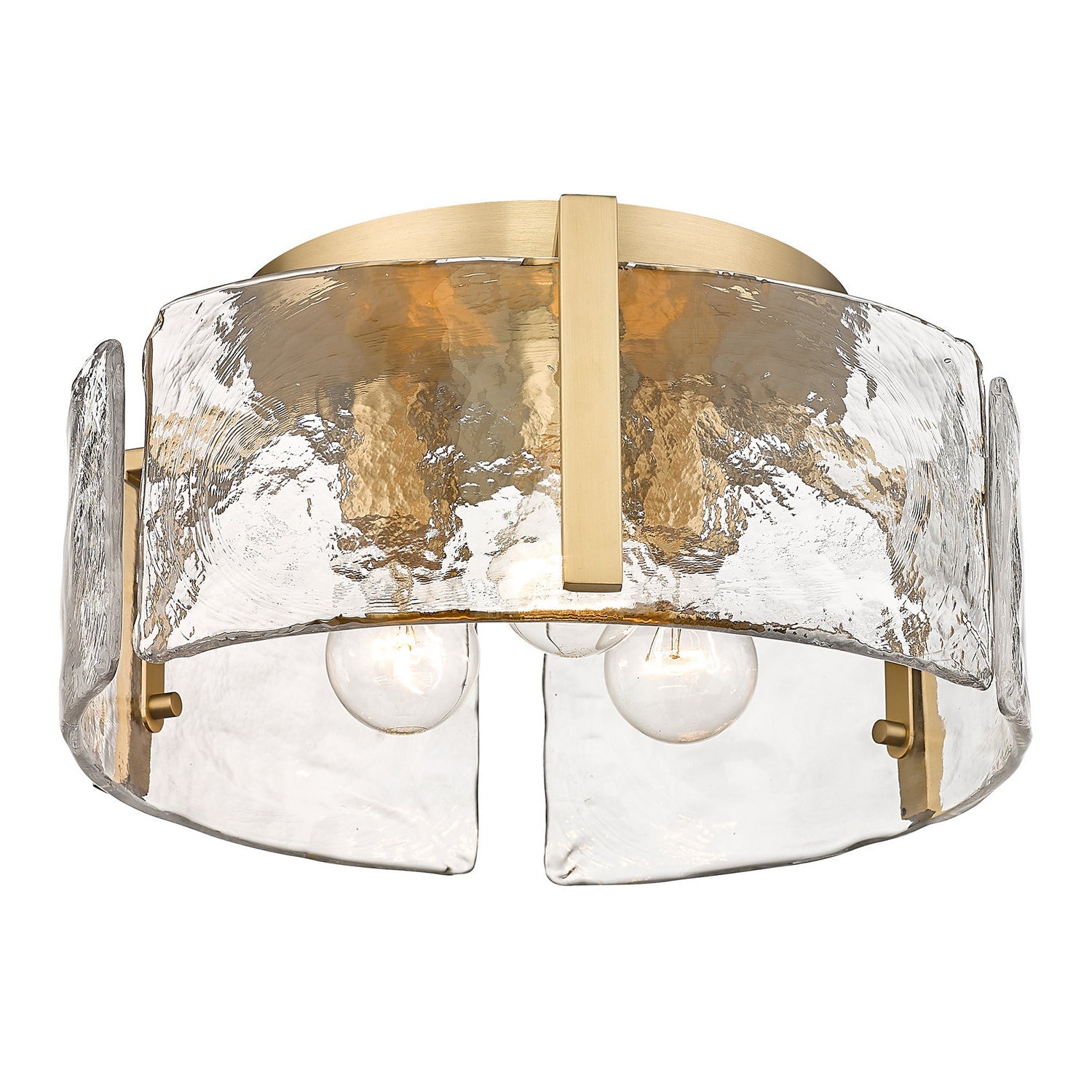 Hammered Water Glass Ceiling Light -  Gold Drum Flush Mount Light